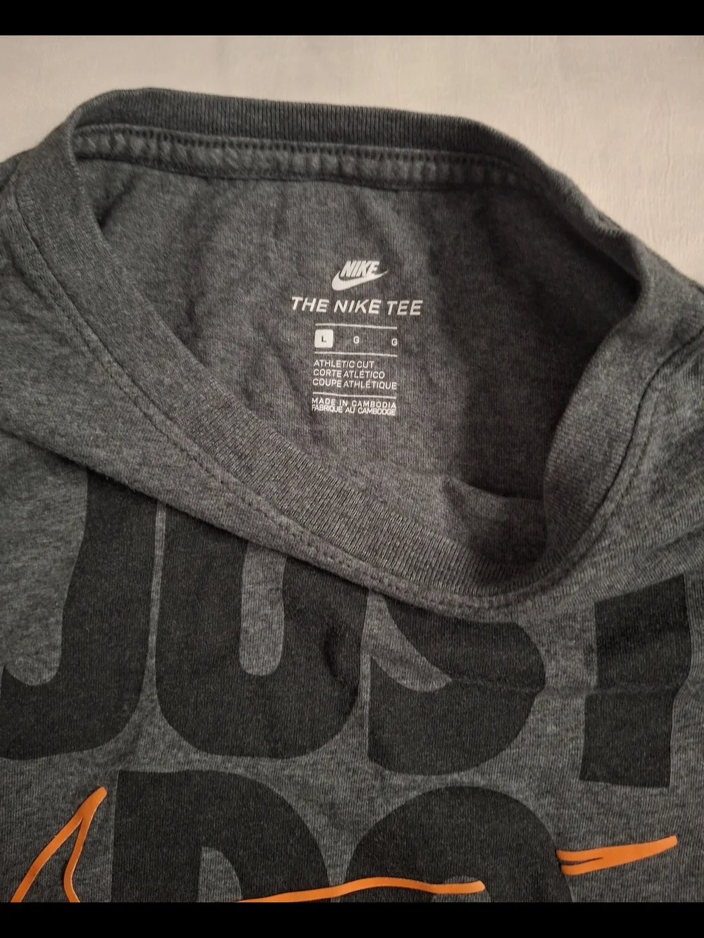 Nike Long Sleeve Gray 'Just Do It' Tee with Orange Swoosh